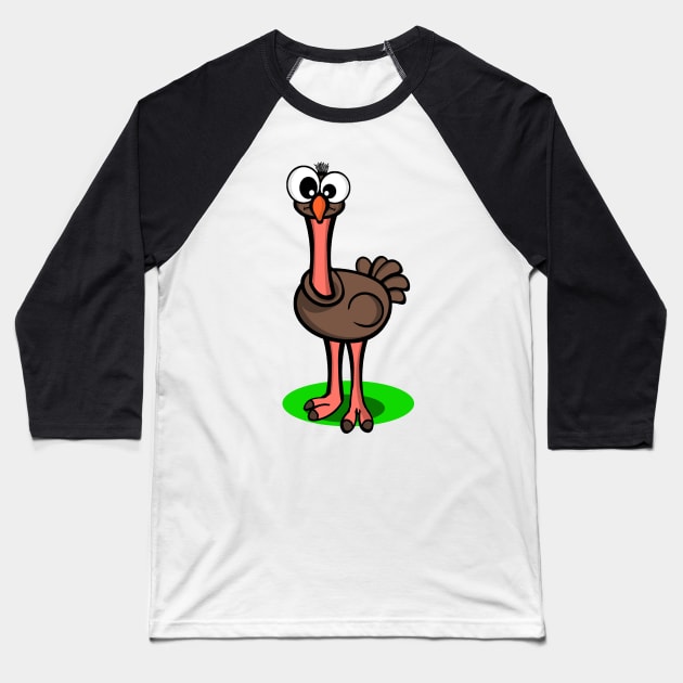 Cartoon Ostrich Baseball T-Shirt by RG Illustration